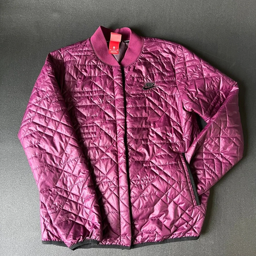 Nike Quilted Bomber Jacket Snap Front Women M Sporty Athleisure Transitional